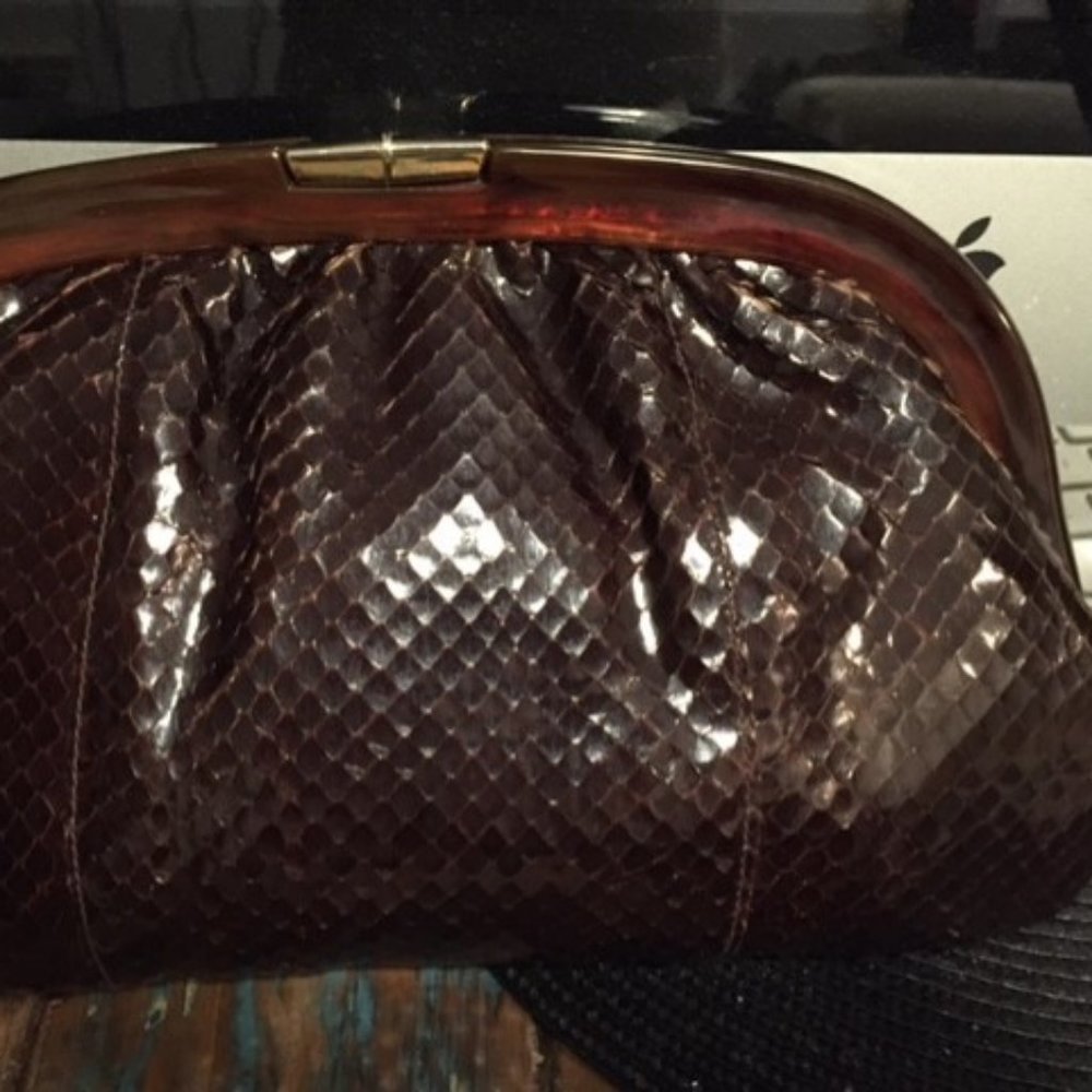 Vintage Brown Snake Skin Clutch